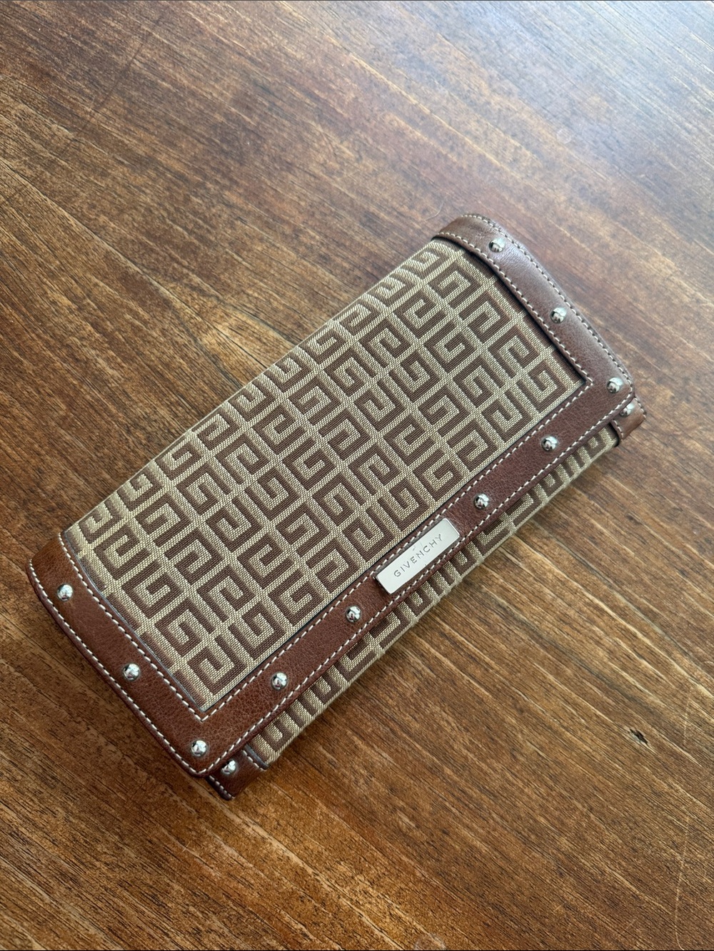 Givenchy Brown and Tan Monogram Continental Wallet with Studded Trim